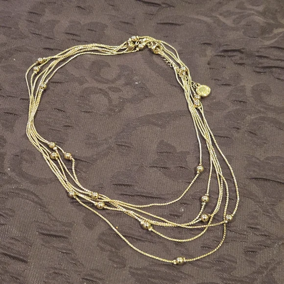 Liz Claiborne Womens Gold Tone Necklace. Long, Chained And Beaded. Signed. - Picture 5 of 6